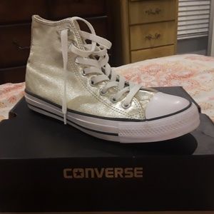 Metallic gold hightop converse sneakers